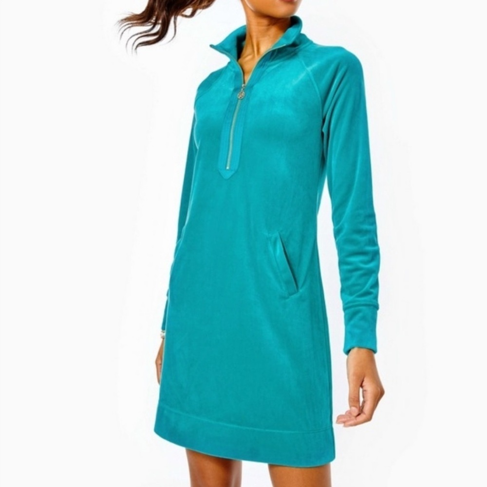 Lilly Pulitzer Skipper Velour Dress in Maldives Green Turquoise | Small